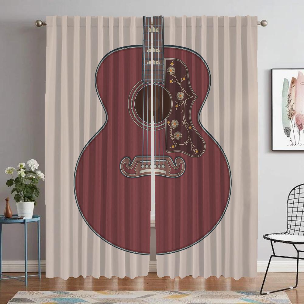 Guitar Pattern Curtains for Living Room Curtain Tulle for Bedroom Shades Home Interior Curtains 2 Pieces Halloween Decoration