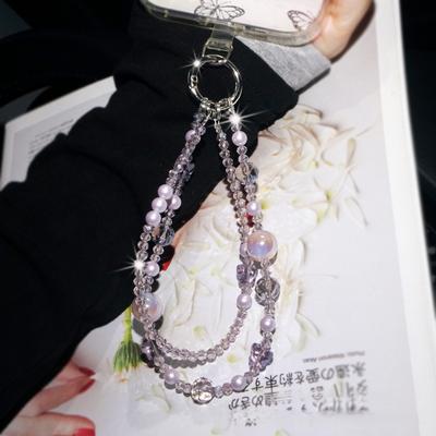 Phone Chain Double Chain Light-Changing Pearl Crystal Butterfly Beaded Hanging Chain Decorative Lanyard Fashion Versatile Phone Accessories
