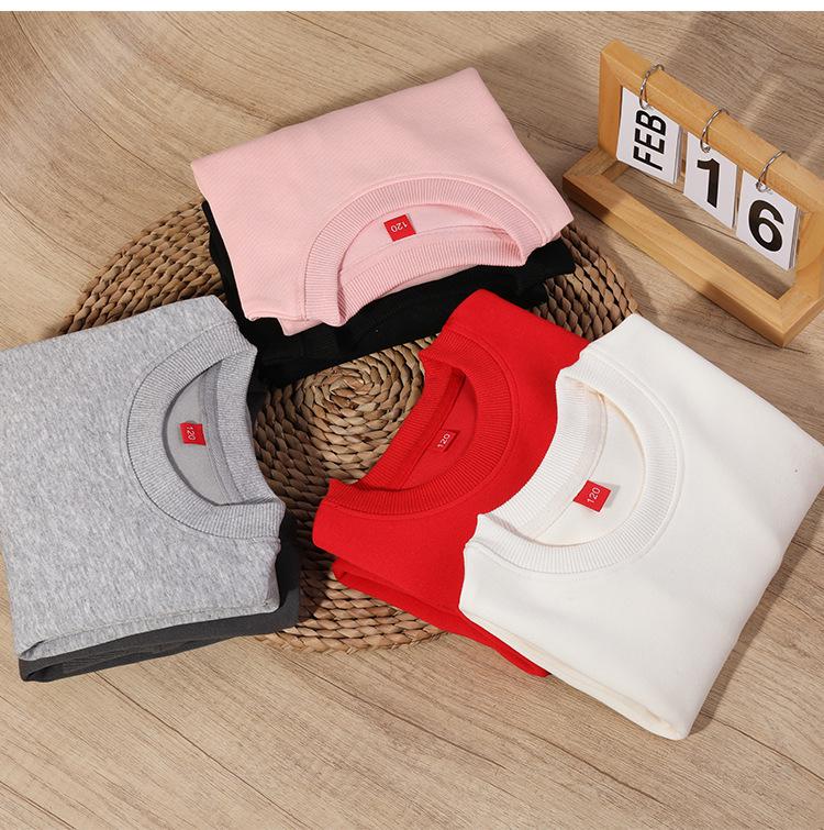 320g Cotton Kids' Round Neck Sweatshirt - Autumn/Winter Casual Solid Color Pullover
