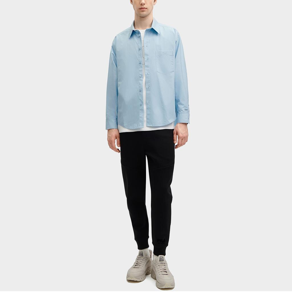 Fila Solid Woven Fashion Casual Long Sleeve Shirt Unisex Shirts Bian-Blue F11U415401F-BU