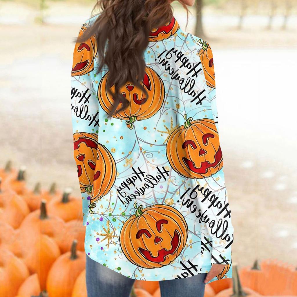 Women's Fashion Casual Halloween Printed Medium Length Cardigan Jacket Coat