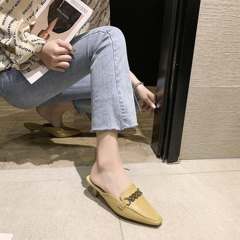 Baotou Half Slippers for Women To Wear Externally  Fashionable Women's Leather Slippers