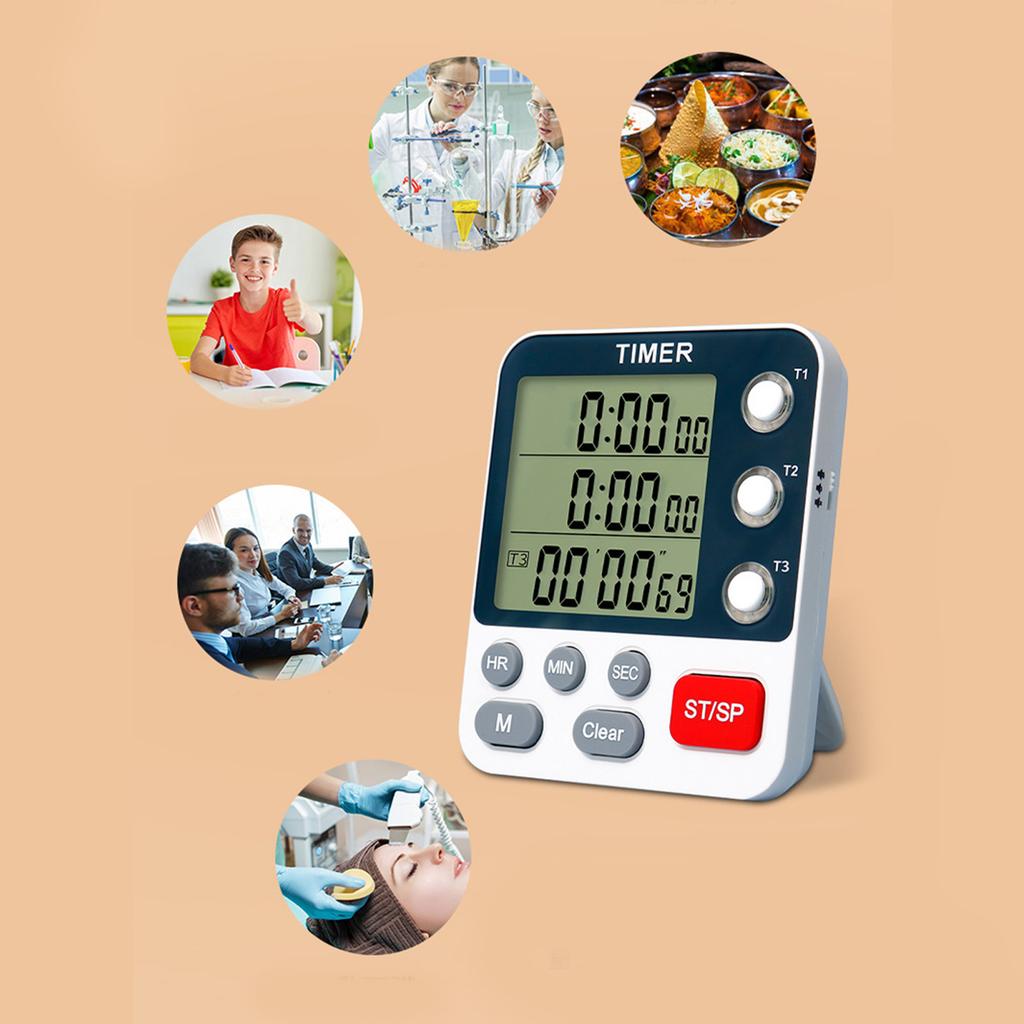 3 Channel Digital Timer Multifunction 3 Channel Timer with Memory Function Portable for Kitchen Laboratory & Sports