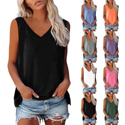 Women's Girl Tank Top Solid Color Casual  Top V Neck Tank Tops For Women Loose Fit Sleeveless Tops Flowy