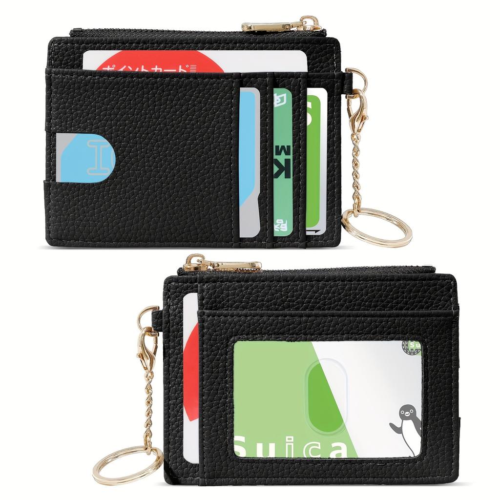 Ultra-Slim PU Leather Wallet with Keychain Zippered Coin Purse & Card Holder