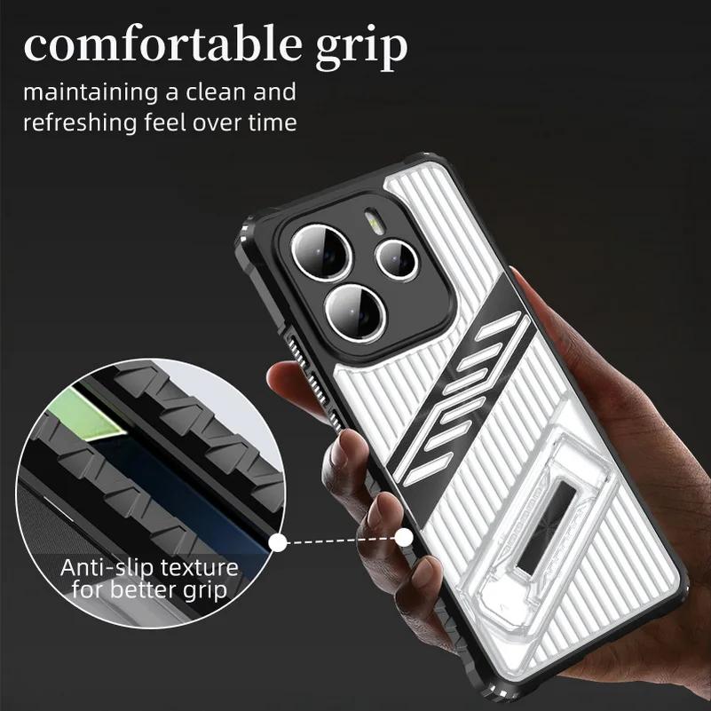 Invisible Bracket Four Corner Airbags Protect Case For Xiaomi Redmi Note 14 4G Note14 Pro + 13 Pro Redmi 14c 13C A3 Armor Cover