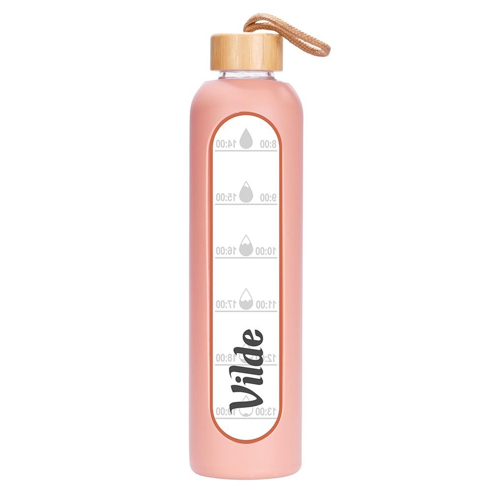 Bottiglia Motivazionale Per Acqua Bevande Vetro Silicone Grande Bottiglia Sportiva 1L