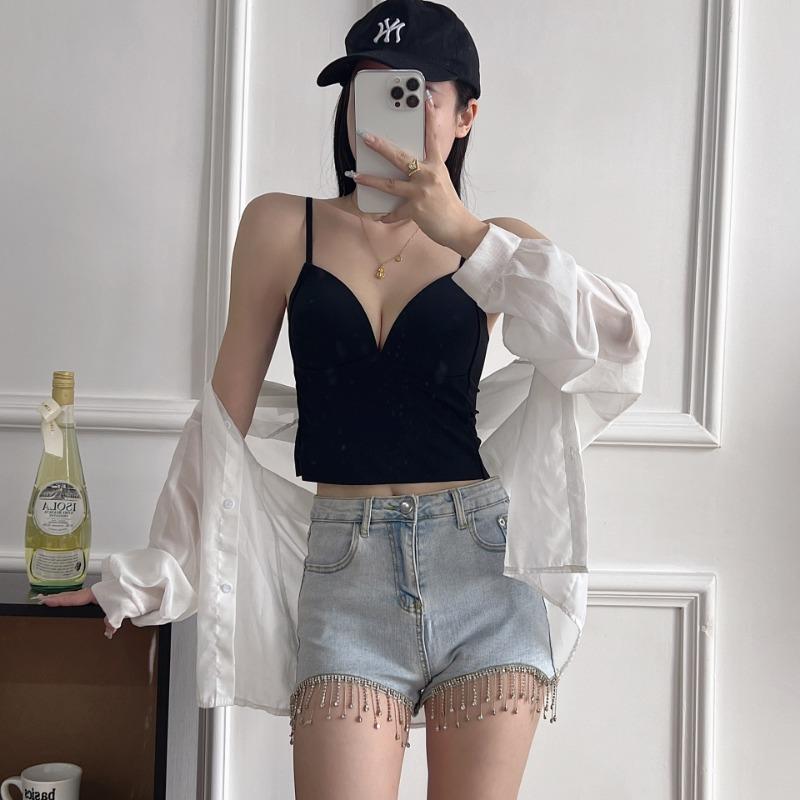 Summer Thin Ice Silk Seamless Comfort Outside Wear Halter Vest Beautiful Back Small Chest Push-up Bra French Triangle Cup Underwear Woman