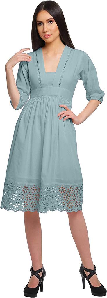 Moomaya Solid Midi Dress For Women Plus Size Lace Details Clothing Summer