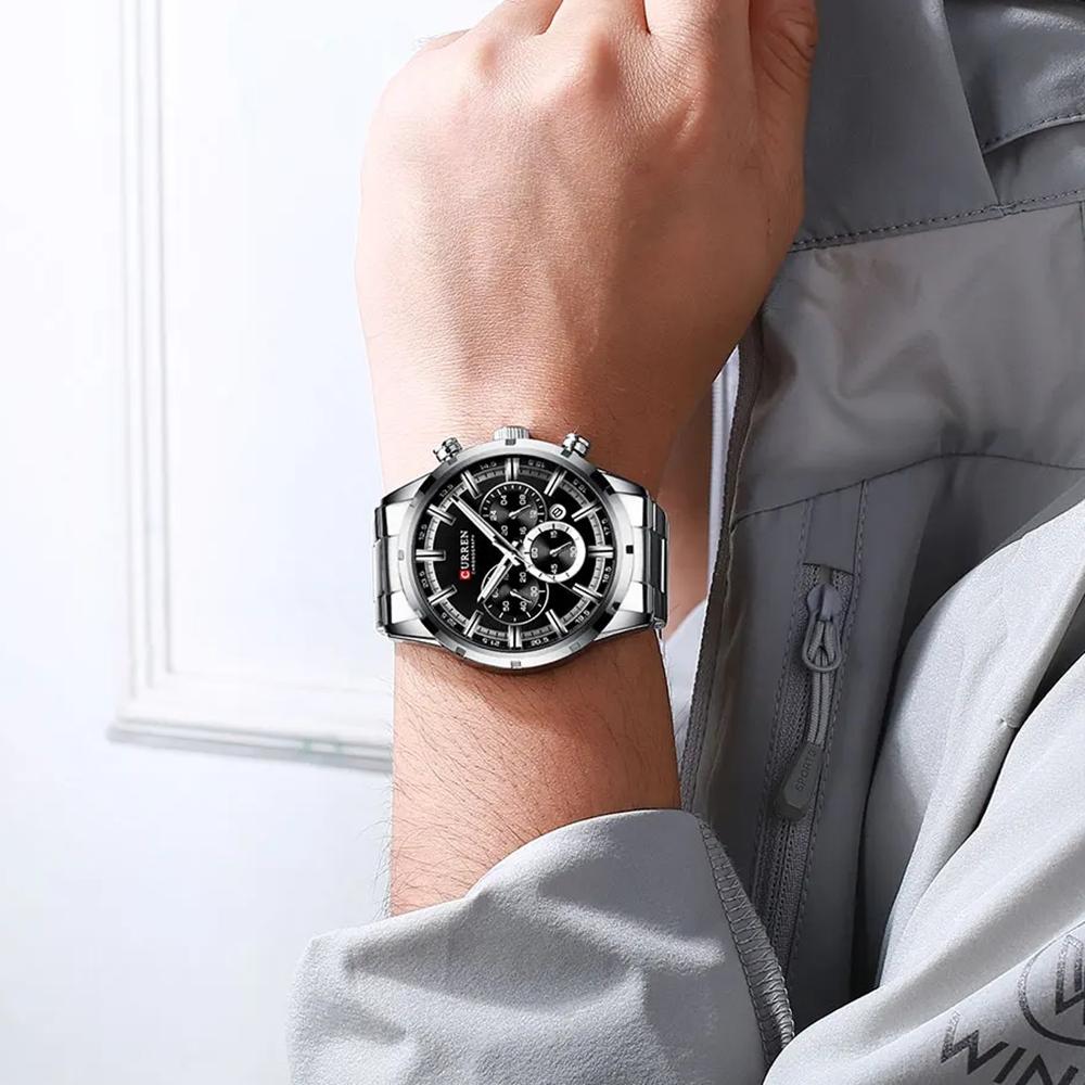 CURREN Herrenuhr Blaues Zifferblatt Edelstahlarmband Datum Herren Business Wasserdicht Herren Armbanduhren