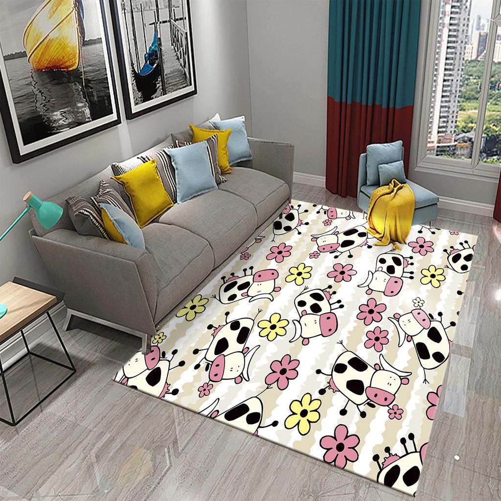 Milchkuhmuster Teppich Kawaii Bauernhoftier Teppich Ochse Fußmatte Rechteck Bereichsteppiche für Erwachsene Yogamatte Wohnzimmerdeko Fußmatte