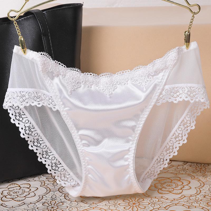 Sexy undertøy Kvinner Blonderundertøy Lav midje Transparent Mesh Ultra-tynne Trekanttruse i ren bomull