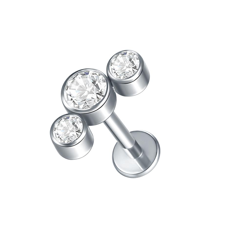 1Pc G23 Titanium Labret Ear Tragus Earring Stud Internally Threaded Zircon Lip Rings Cartilage Helix Piercing Body Jewelry 16G