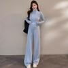 Elegant Spring Two-Piece Set: Figure-Flattering Hoodie Jacket & Wide-Leg Pants for Women