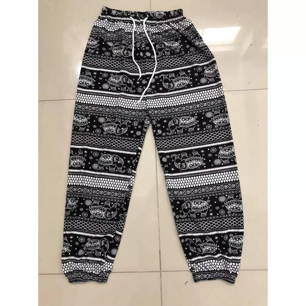 Elefanten Hose Lang Weites Bein Verstellbarer Elastischer Bund Riemen Unisex Damen Herren Druck Thailand Lässig Streetwear Strand Boho Retro Vintage