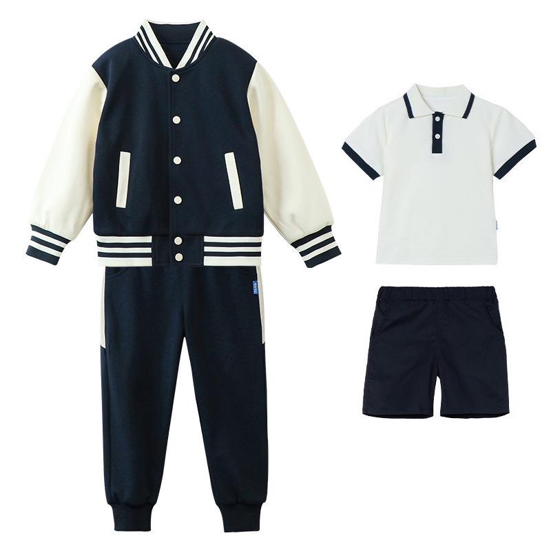 Conjunto de Uniforme Esportivo Infantil Azul Marinho: Conjunto de Três Peças Outono/Inverno para Jardim de Infância e Ensino Fundamental