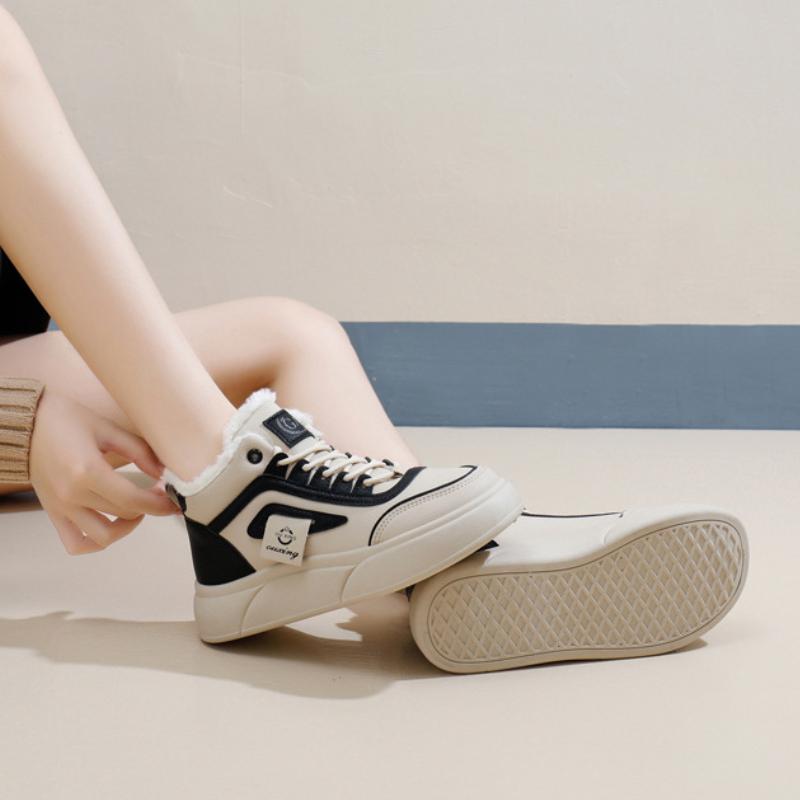 Dicksöhlige Damen Baumwollschuhe 2024 Winter Neu Höhe Erhöhend Board Freizeit Baumwollschuhe Einfarbig Täglich Vulkanisierte Schuhe