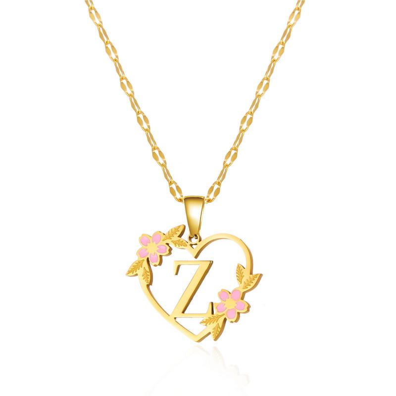 Gold Color Dainty Flower Initials Necklace for Women Trendy Stainless Steel Heart Letter Choker Necklace Alphabet Jewelry Gifts