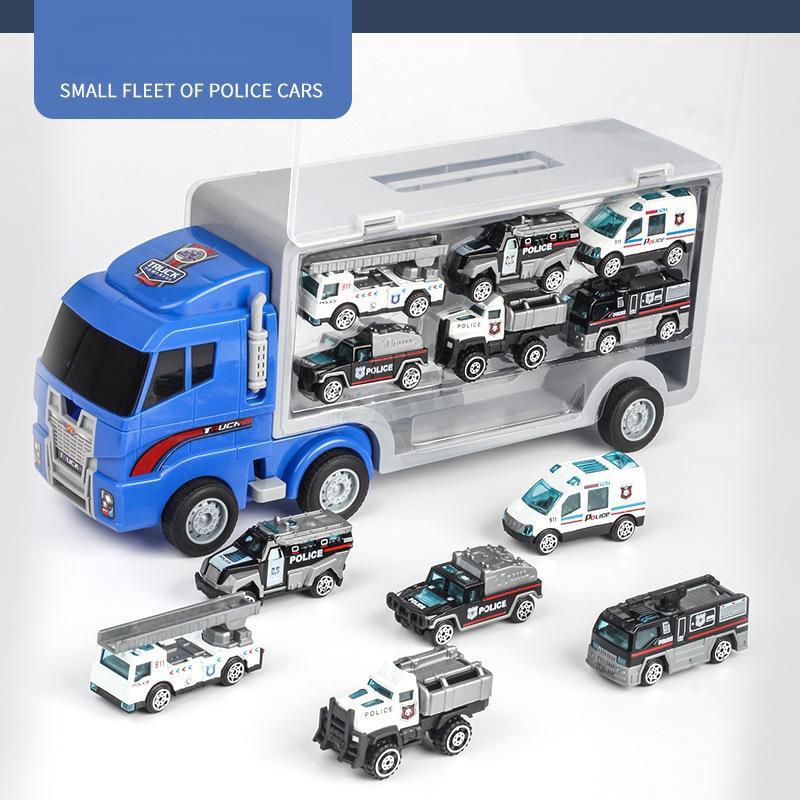 

Детский контейнер для хранения из сплава, автомобиль, возвратный автомобиль из сплава, моделирование пожарной машины, инженерная машина, полицейский грузовик, инженерная машина синий