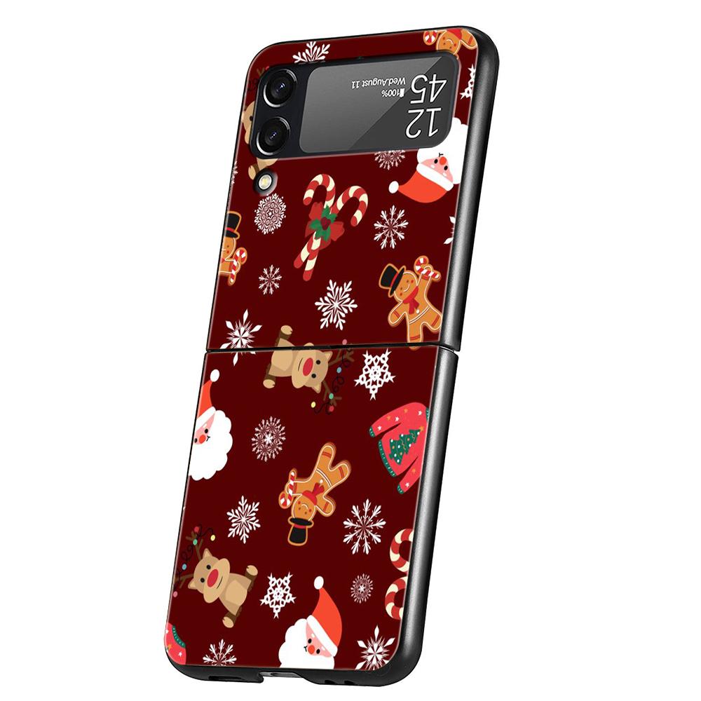 New Year Christmas Hard PC Phone Case For Samsung Galaxy Z Flip 6 5 4 Black Cover For Galaxy Z Flip 3 Foldable Shockproof Capas
