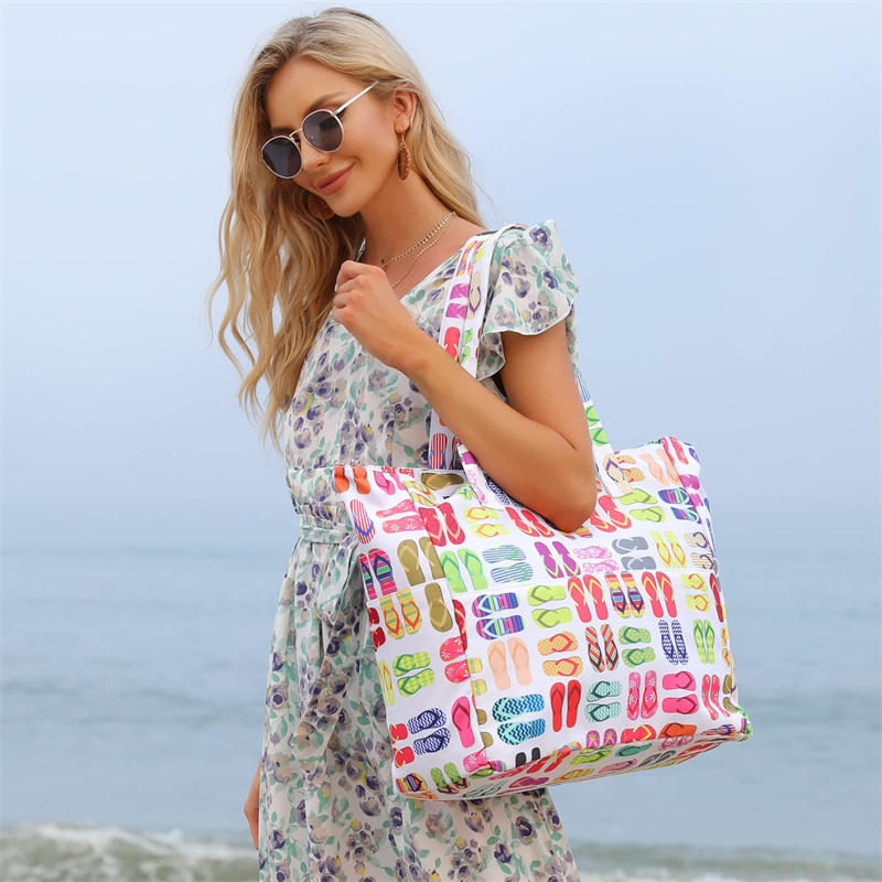 1PC Beach Tote Bag Lightweight Foldable Multi-Pocket Design With Zipper Bag Perfect For Pool Travel Gym And Outdoor Adventures Handbag