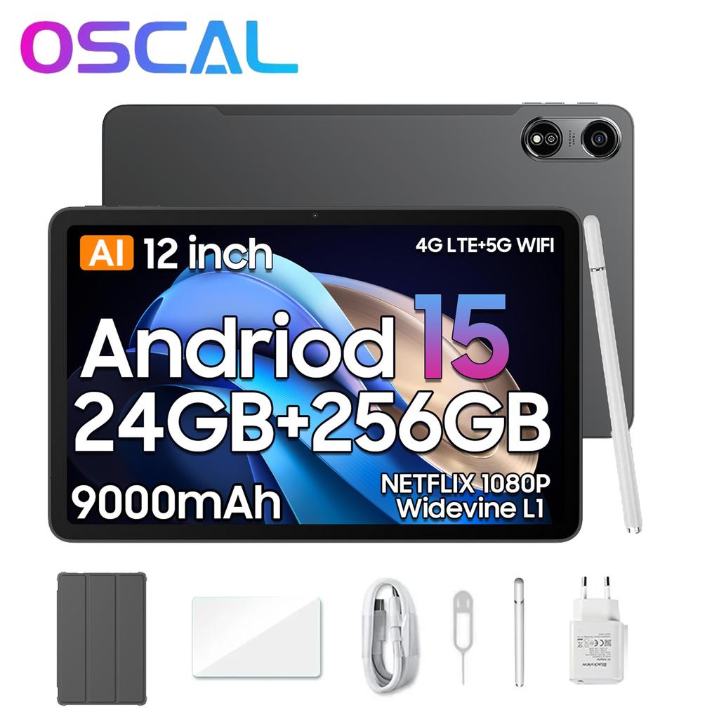 Oscal Tableta Pad 100 Android 15 de 8+16/12+24 GB, 36 GB de RAM, 256 GB de ROM, 9000 mAh