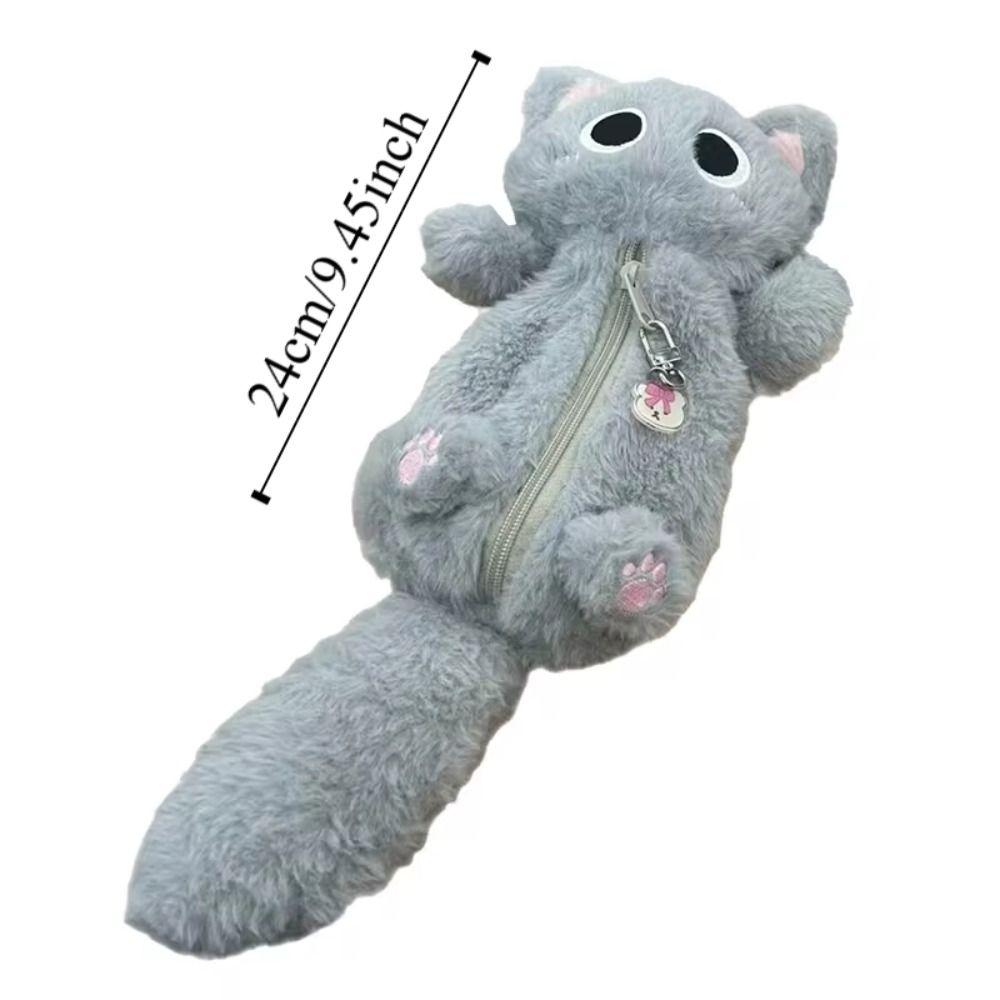 Large Capacity Gray Cat Pencil Bag Thicken Kitten Stationery Bag Cute Kitten Pencil Case  Kids Gift