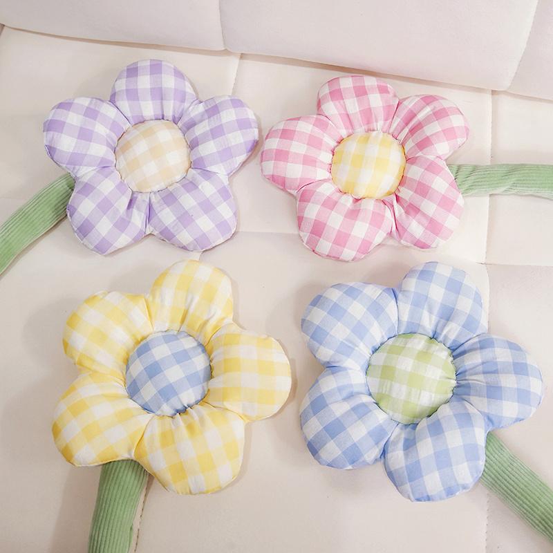 90cm Cartoon Household Toys Multifunctional Lattice Sunflowers Plush Plants Baby Bed Decor Room Decoration Curtain Buckle Gifts