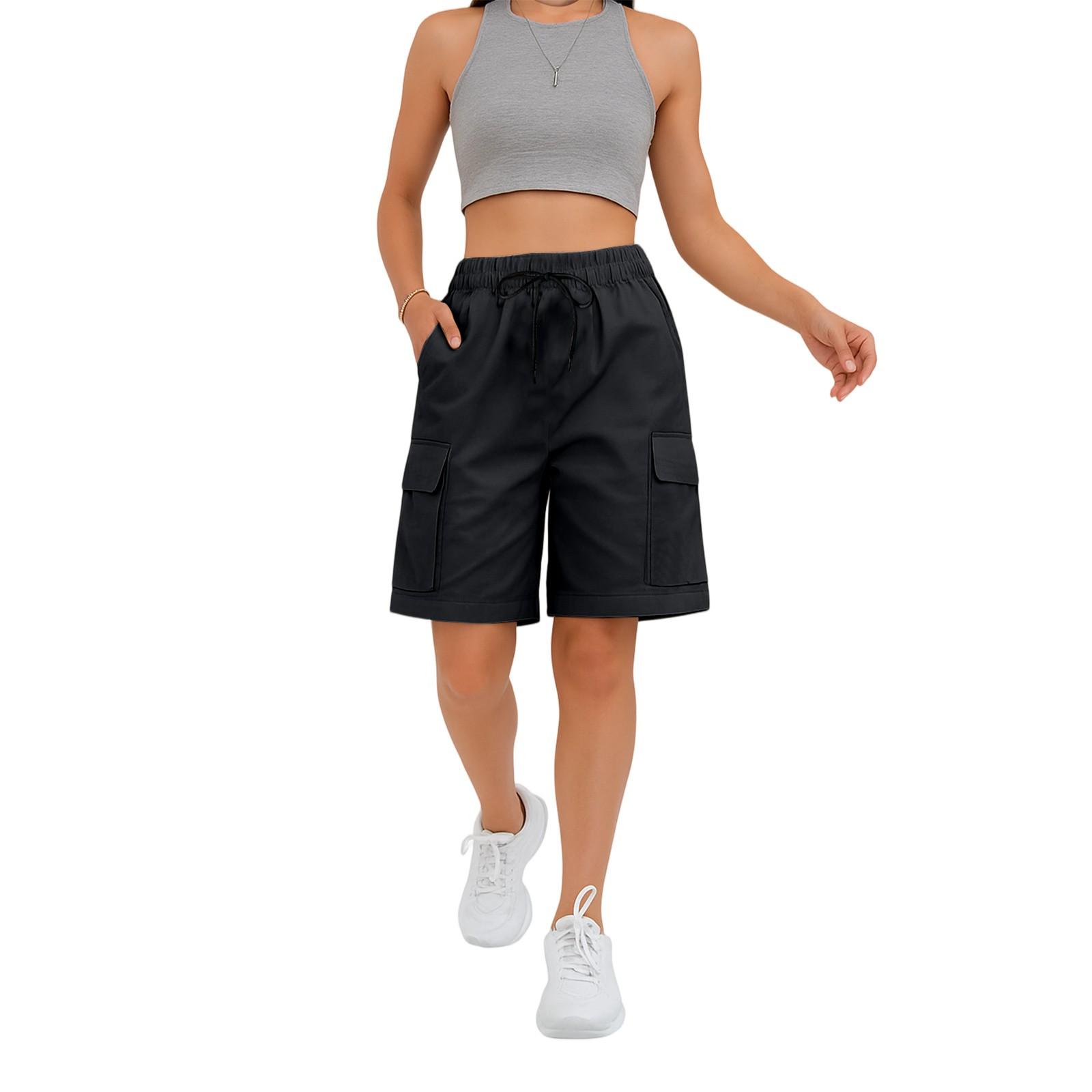 

Женские летние рабочие брюки свободные, удобные, повседневные, модные, с несколькими карманами и однотонные шорты XXL чёрный