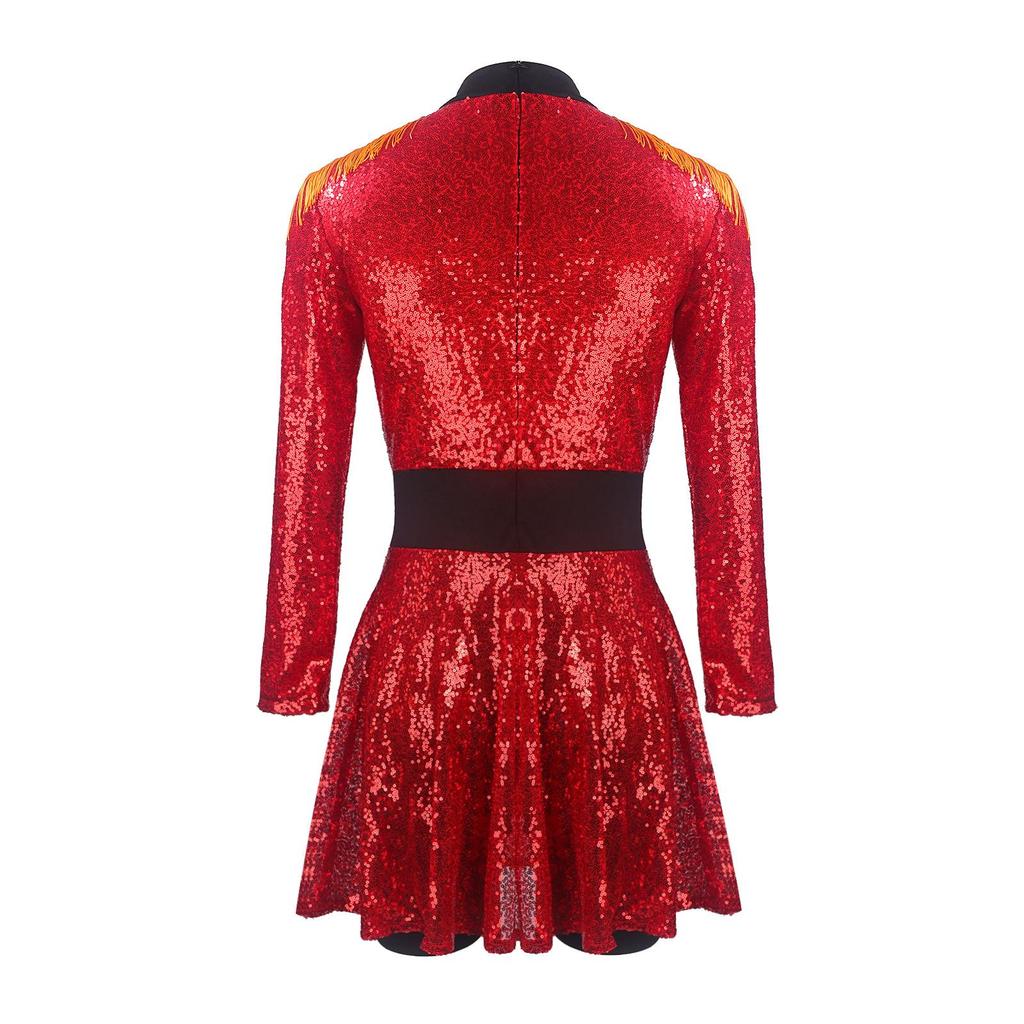 Multi-color Sequin Tassel Circus Ringmaster Skirt Cosplay Costume with Long Sleeves