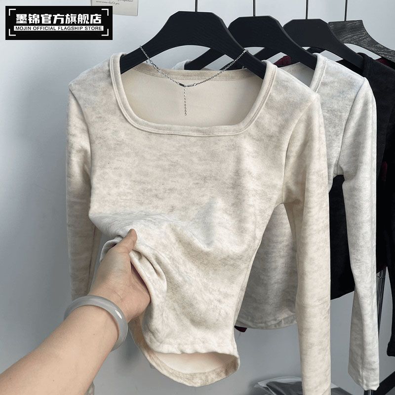 Square Collar German Velvet Bottoming Shirt for Women Autumn Winter 2025 New Popular Tie-dye Slim Fit Warm Inner Top