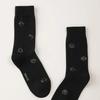 Snow Star Tree Black. Soft organic non-compression illustrated socks