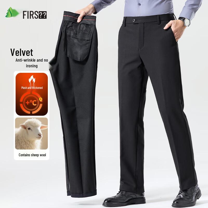 Shanshan Men s Wool Blend Fleece-Lined Straight-Leg Trousers 35