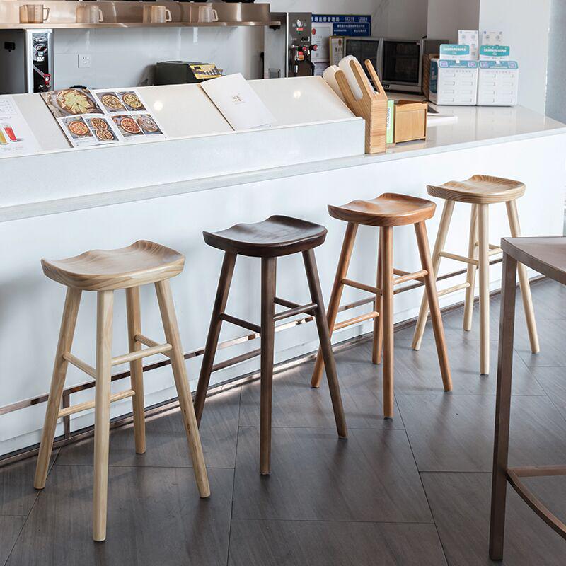 Nordic Swivel Bar Chair - Solid Wood, Simple Design, High-Leg Stool for Home