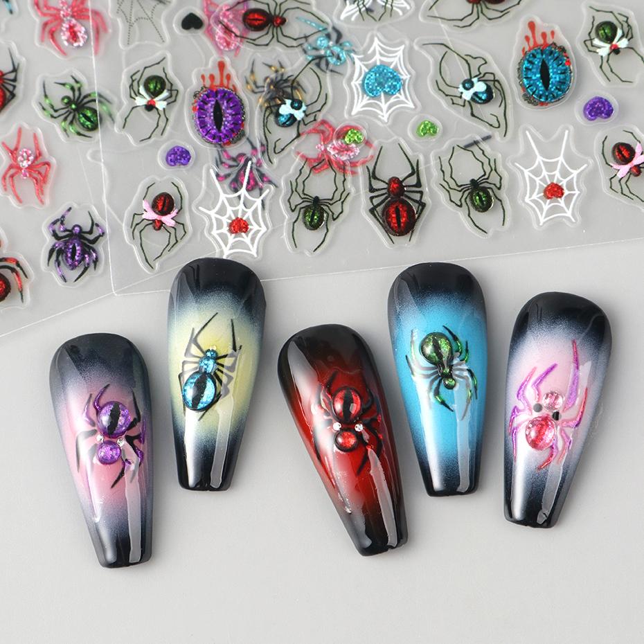 Xiaomi 2pcs Glitter Spider Nail Art Stickers Halloween Spider Web Gothic Holographic Nail Decals Adhesive Sliders Decorations Manicure