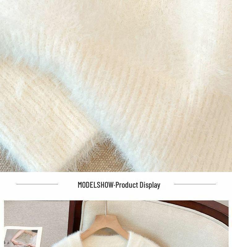 Women's Plus Size French V-Neck Mink Sweater - Autumn/Winter Loose, Soft, and Slimming Top