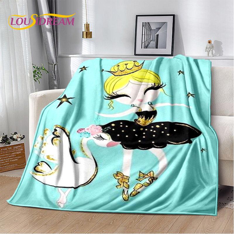 Süße Ballett-Mädchen-Ballerina-Cartoon-weiche Plüschdecke, Flanelldecke, Überwurfdecke für Wohnzimmer, Schlafzimmer, Bett, Sofa, Picknick, Kinder