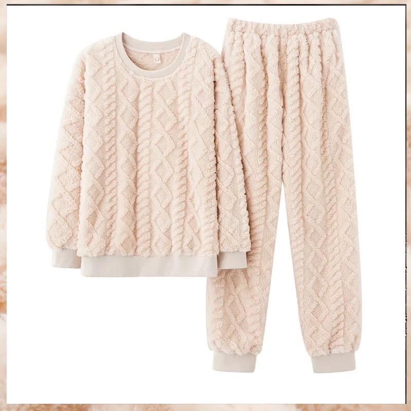 Women’s Ultra-Soft Velvet Pajama Sets Winter Thicken  Pajamas Suit Coral Velvet Sleepwear Long-Sleeve Pants Nightwear