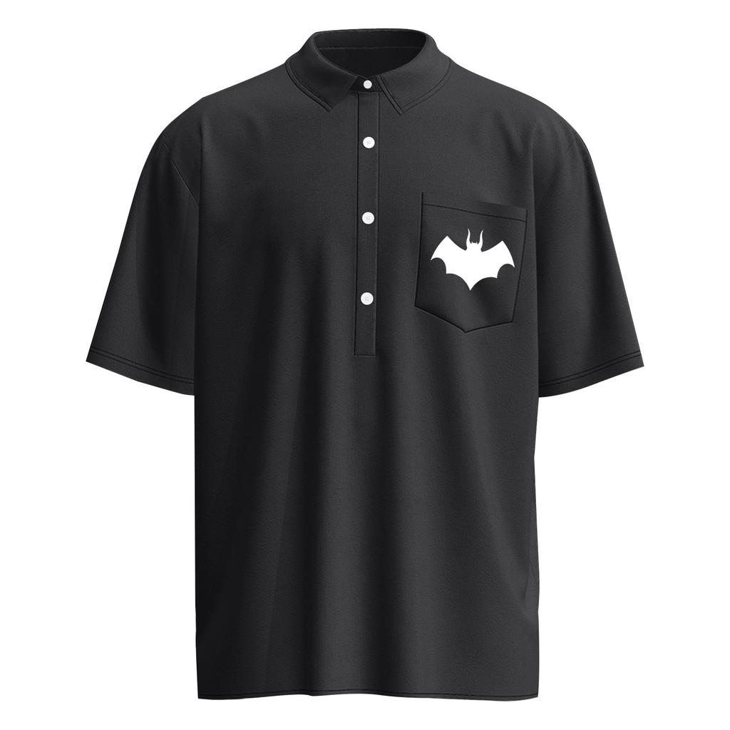 Men's Summer Solid Color Print Four-sided Stretch Lapel Button Pocket Shirt Casual Sports Short-sleeved Top