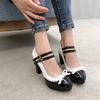 FOREADA Women Mary Janes Pumps Round Toe Glove Shoes Thick High Heels Lolita Buckle Mixed Colors Bow Ladies Fashion Shoes Spring Autumn
