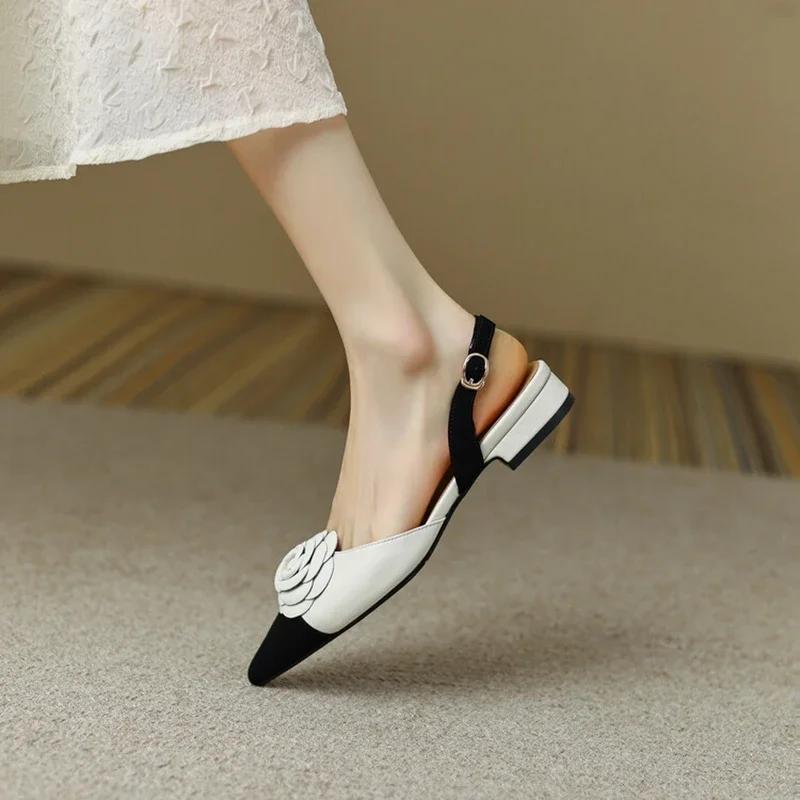 Fashion NEW Summer Sandals Women Shoes Pointed Toe Women Sandals Chunky Heel Shoes for Women Fashion Mixed Color Flower Low Heels