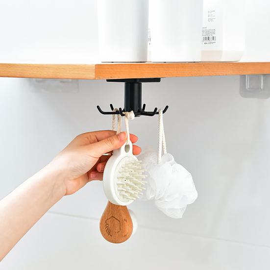 Kitchen Utensil Hanger Under Cabinet Spoon Storage Hook 360 Degree Rotating Self-adhesive No Drilling Anti-slip Brush Spatula Ladle Food Clip Hanging