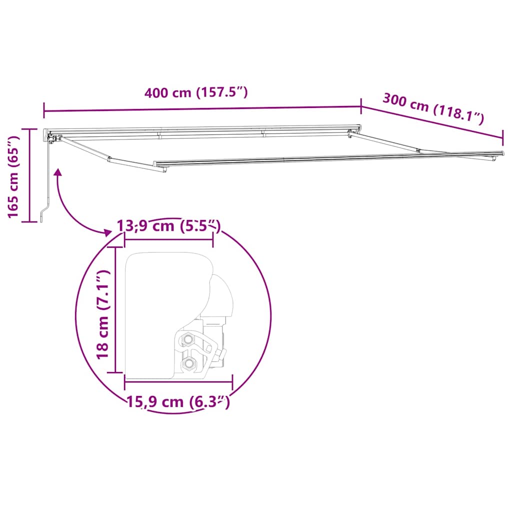 Retractable Awning Frame Beige 400 X 300 Cm Polyester with PU Coating