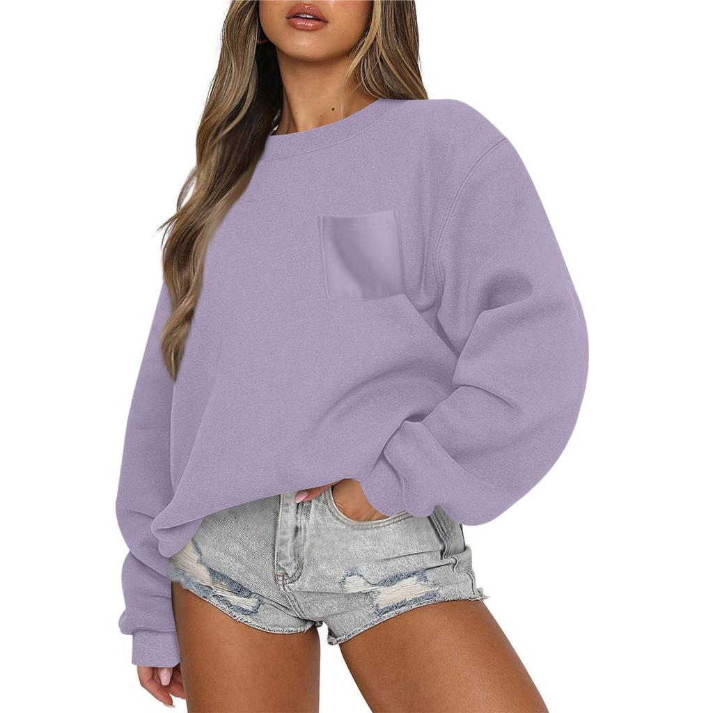 Women's Casual Fashion Round Neck Long Sleeve Sweatshirt With Pockets