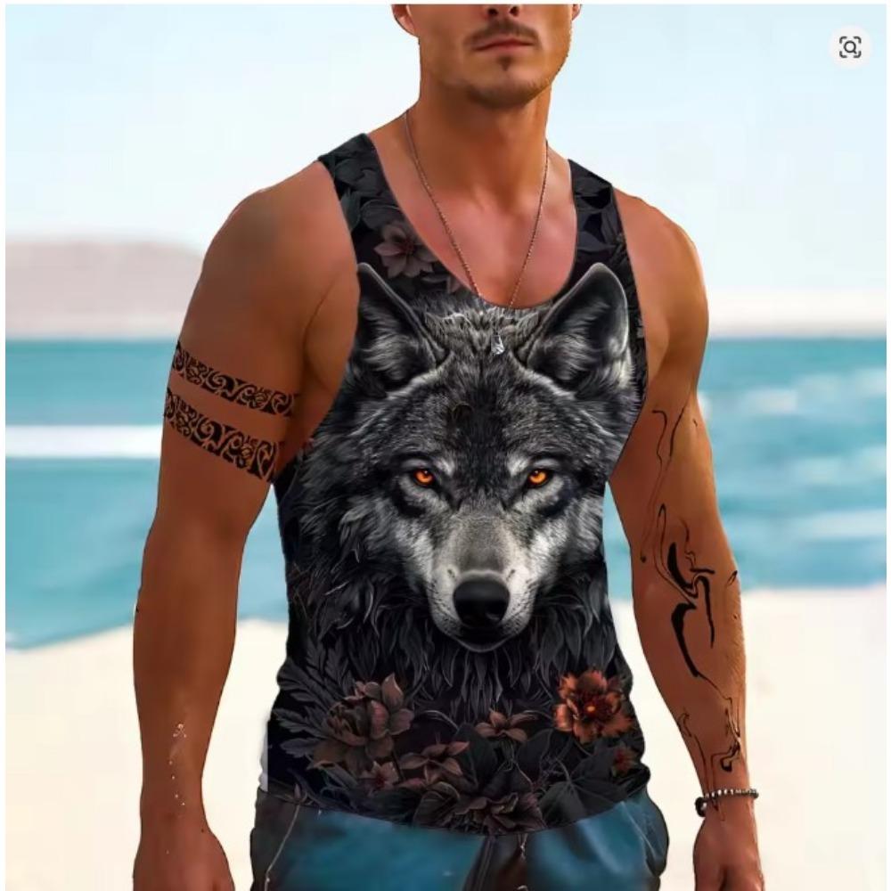 Wolf Pattern 3D Printed Men's Tank Tops Summer Quick-dry Breathable Sport Streetwear Vest Sleeveless Animal Man Clothing