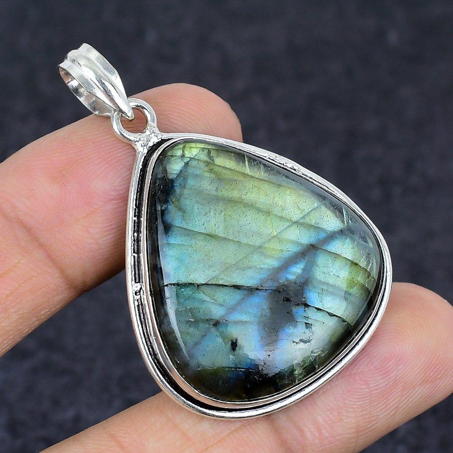 Natural Labradorite Gemstone 925 Sterling Silver Jewelry Pendant 1.97" W1k25