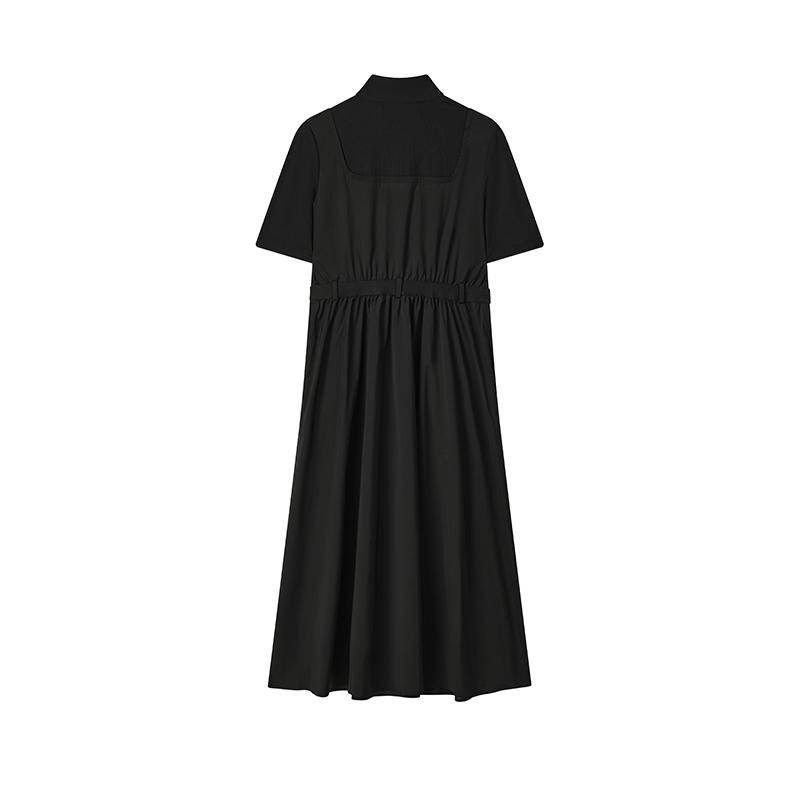 Fila Milano Series Fashion Simple Personality Elegant Casual Versatile Comfortable Woven Short Sleeve Dress Women Dresses F11W535307FBK