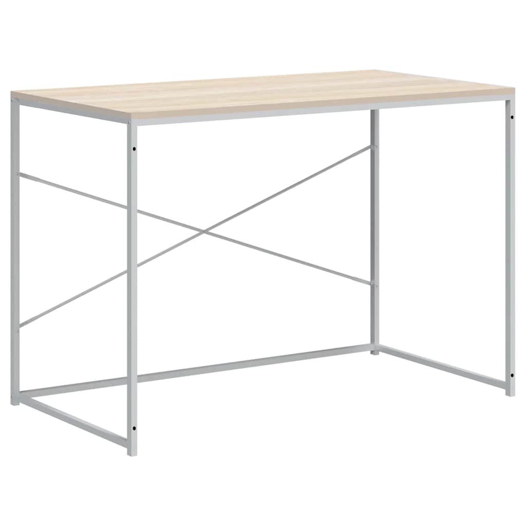 Computer Desk In White and Oak Look 110 X 60 X 70 Cm Engineered Wood