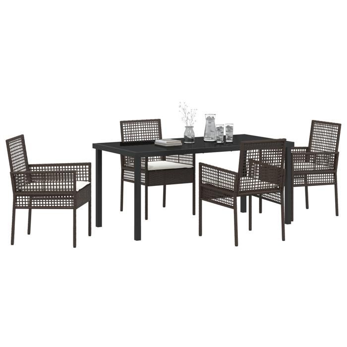 VidaXL Ensemble de salle à manger jardin 5 pièces avec coussins poly rattan marron 3379873