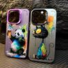 Cartoon Panda Cat Matte Hard Phone For 16 iPhone 11 12 13 14 15 Pro Max Plating Case Cover Funda